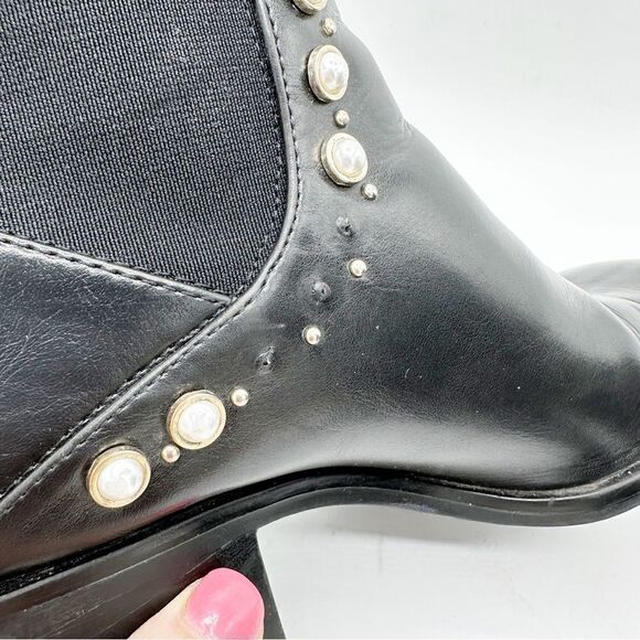 Zara Pearl and Stud Black Botin Mid‎ Heel Ankle Boots 37 US 6.5 - Picture 8 of 14